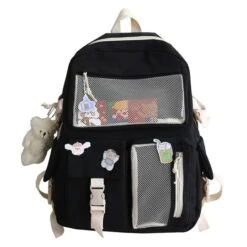 Apparel Nylon Study Besties Backpack -Kawaii Store kawaiies plushies plush softtoy nylon study besties backpack with bear keychain new bags black 900571