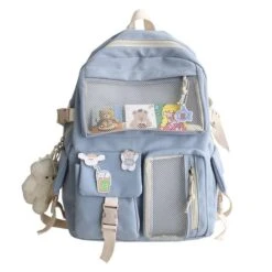 Apparel Nylon Study Besties Backpack -Kawaii Store kawaiies plushies plush softtoy nylon study besties backpack with bear keychain new bags blue 480502