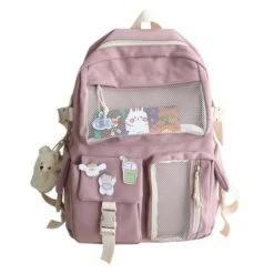 Apparel Nylon Study Besties Backpack -Kawaii Store kawaiies plushies plush softtoy nylon study besties backpack with bear keychain new bags pink 639689