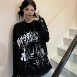 Apparel Oversized Harajuku Gothic "Sickness" Anime Girl White Black Tee -Kawaii Store kawaiies plushies plush softtoy oversized harajuku gothic sickness anime girl white black tee apparel 995710