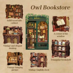 Owl Bookstore Wooden Bookshelf Nook Kit -Kawaii Store kawaiies plushies plush softtoy owl bookstore wooden bookshelf nook kit wooden kit 251489