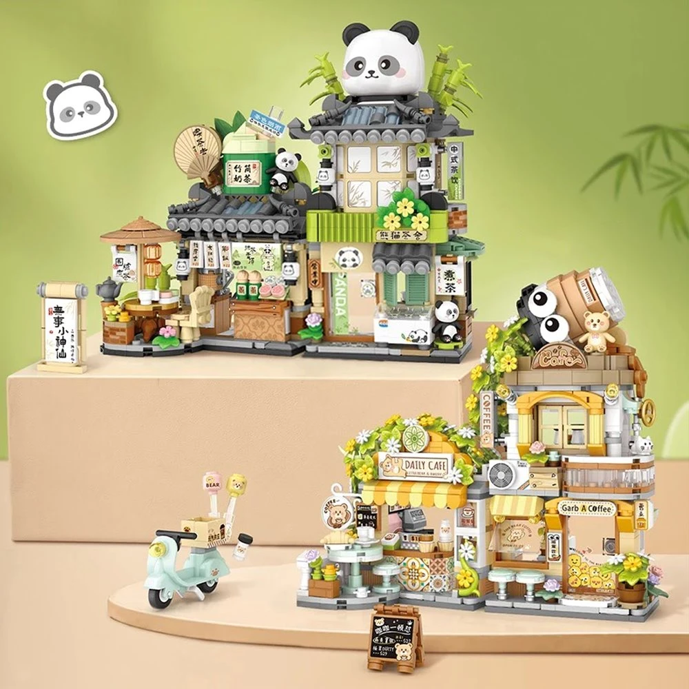Panda And Brown Bear Tea Cafes Micro Building Set Collection 3 Panda And Brown Bear Tea Cafes Micro Building Set Collection