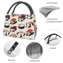 Panda Sushi Japanese Kawaii Lunch Bag -Kawaii Store kawaiies plushies plush softtoy panda sushi japanese kawaii lunch bag bag 428576