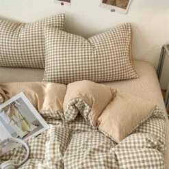 Pastel Checked Plaid Bedding Set Collection Without Bed Sheet -Kawaii Store kawaiies plushies plush softtoy pastel checked plaid bedding set collection without bed sheet home decor 819249