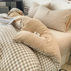 Pastel Checked Plaid Bedding Set Collection Without Bed Sheet -Kawaii Store kawaiies plushies plush softtoy pastel checked plaid bedding set collection without bed sheet home decor 991269