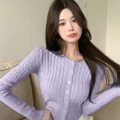 Apparel Pastel Knitted Women's Buttoned Long Sleeve Cardigan -Kawaii Store kawaiies plushies plush softtoy pastel knitted womens buttoned long sleeve cardigan new apparel 488529