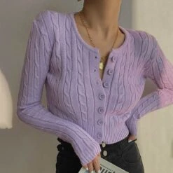 Apparel Pastel Knitted Women's Buttoned Long Sleeve Cardigan -Kawaii Store kawaiies plushies plush softtoy pastel knitted womens buttoned long sleeve cardigan new apparel purple 325294