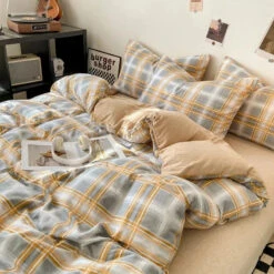 Pastel Large Checked Bedding Set Collection Without Bed Sheet