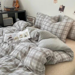 Pastel Large Checked Bedding Set Collection Without Bed Sheet 11 Pastel Large Checked Bedding Set Collection Without Bed Sheet -Kawaii Store kawaiies plushies plush softtoy pastel large checked bedding set collection without bed sheet home decor light gray single 945140