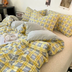 Pastel Large Checked Bedding Set Collection Without Bed Sheet 12 Pastel Large Checked Bedding Set Collection Without Bed Sheet -Kawaii Store kawaiies plushies plush softtoy pastel large checked bedding set collection without bed sheet home decor yellow single 139189