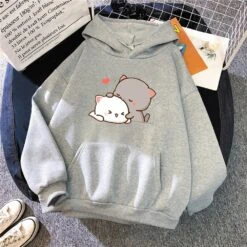 Apparel Pepper And Salt Cat Sharing Love Hoodie -Kawaii Store kawaiies plushies plush softtoy peach cat kawaii hoodie hoodies gray s 37in 96cm 663044