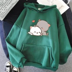 Apparel Pepper And Salt Cat Sharing Love Hoodie -Kawaii Store kawaiies plushies plush softtoy peach cat kawaii hoodie hoodies green s 37in 96cm 542554