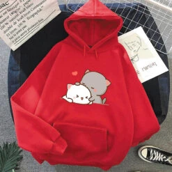 Apparel Pepper And Salt Cat Sharing Love Hoodie -Kawaii Store kawaiies plushies plush softtoy peach cat kawaii hoodie hoodies red s 37in 96cm 453302