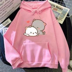 Apparel Pepper And Salt Cat Sharing Love Hoodie -Kawaii Store kawaiies plushies plush softtoy pepper and salt cat sharing love hoodie hoodies pink s 37in 96cm 190508