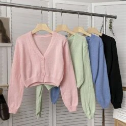 Apparel Petite Women's Cropped Balloon Sleeve Knit Cardigan