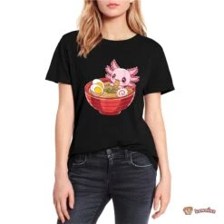 Apparel Pink Axolotl Bathing In Ramen Tee -Kawaii Store kawaiies plushies plush softtoy pink axolotl bathing in ramen tee new apparel 471673