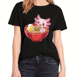 Apparel Pink Axolotl Bathing In Ramen Tee -Kawaii Store kawaiies plushies plush softtoy pink axolotl bathing in ramen tee new apparel 825432