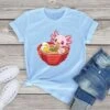 Apparel Pink Axolotl Eating Ramen Women's Cotton Tee -Kawaii Store kawaiies plushies plush softtoy pink axolotl eating ramen womens cotton tee apparel blue xs 516371