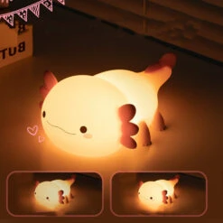 Pink Axolotl LED Night Light -Kawaii Store kawaiies plushies plush softtoy pink axolotl led night light home decor 440346