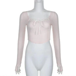 Apparel Pink Black Ribbon Laced Long Sleeve Women's Top -Kawaii Store kawaiies plushies plush softtoy pink black ribbon laced long sleeve womens top tops 273510