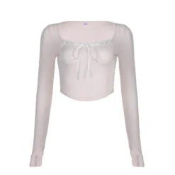 Apparel Pink Black Ribbon Laced Long Sleeve Women's Top -Kawaii Store kawaiies plushies plush softtoy pink black ribbon laced long sleeve womens top tops 520521
