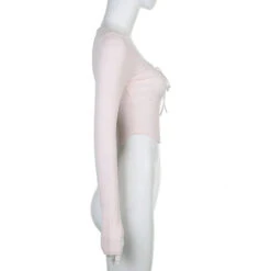 Apparel Pink Black Ribbon Laced Long Sleeve Women's Top -Kawaii Store kawaiies plushies plush softtoy pink black ribbon laced long sleeve womens top tops 934184