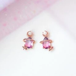 Pink Blue Teardrop Gold-Plated Stud Earrings -Kawaii Store kawaiies plushies plush softtoy pink blue teardrop gold plated stud earrings earrings rose gold 929195