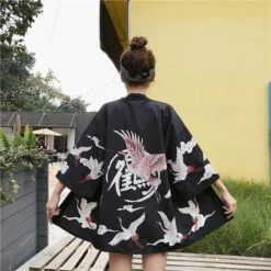 Apparel Pink Crane White Black Women's Kimono -Kawaii Store kawaiies plushies plush softtoy pink crane white black womens kimono new apparel 569993