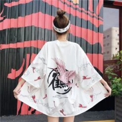 Apparel Pink Crane White Black Women's Kimono -Kawaii Store kawaiies plushies plush softtoy pink crane white black womens kimono new apparel 892071