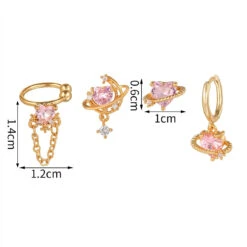 Pink Heart Gold-Plated Asymmetric Stud Earrings -Kawaii Store kawaiies plushies plush softtoy pink heart gold plated asymmetric stud earrings new earrings 801493