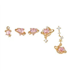 Pink Heart Gold-Plated Asymmetric Stud Earrings -Kawaii Store kawaiies plushies plush softtoy pink heart gold plated asymmetric stud earrings new earrings 971786