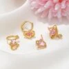 Pink Heart Gold-Plated Asymmetric Stud Earrings -Kawaii Store kawaiies plushies plush softtoy pink heart gold plated asymmetric stud earrings new earrings 974956