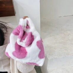 Apparel Pink Hearts Fluffy Tote Bag -Kawaii Store kawaiies plushies plush softtoy pink hearts fluffy tote bag new apparel 774058