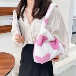 Apparel Pink Hearts Fluffy Tote Bag -Kawaii Store kawaiies plushies plush softtoy pink hearts fluffy tote bag new apparel 872565