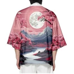 Apparel Pink Japanese-themed Sakura Mountains Unisex Kimono -Kawaii Store kawaiies plushies plush softtoy pink japanese themed sakura mountains unisex kimono kimono 219428