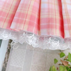 Apparel Pink Plaid Pleated Short Korean Fashion Skirt With Lace & Bow 17 Apparel Pink Plaid Pleated Short Korean Fashion Skirt With Lace & Bow -Kawaii Store kawaiies plushies plush softtoy pink plaid pleated short korean fashion skirt with lace bow apparel 491924