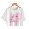 Apparel Pink Riamu Cute Anime Girl Print V-neck Crop Top Tee -Kawaii Store kawaiies plushies plush softtoy pink riamu cute anime girl print v neck crop top tee new apparel white s 297821