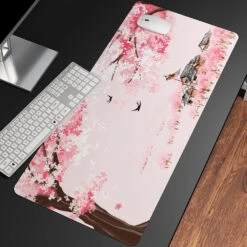 Accessories Pink Sakura Japanese Shrine Mountains Large Mouse Pad Collection