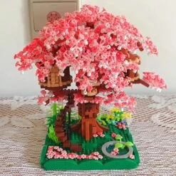 Pink Sakura Tree House Pond Nano Building Blocks -Kawaii Store kawaiies plushies plush softtoy pink sakura tree house pond nano building blocks build it 219048