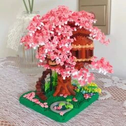Pink Sakura Tree House Pond Nano Building Blocks -Kawaii Store kawaiies plushies plush softtoy pink sakura tree house pond nano building blocks build it 272484