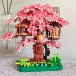 Pink Sakura Tree House Pond Nano Building Blocks -Kawaii Store kawaiies plushies plush softtoy pink sakura tree house pond nano building blocks build it 338388