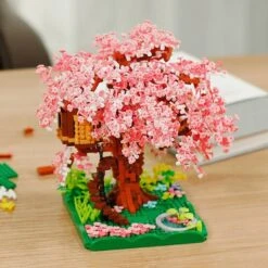 Pink Sakura Tree House Pond Nano Building Blocks -Kawaii Store kawaiies plushies plush softtoy pink sakura tree house pond nano building blocks build it 354506