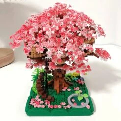 Pink Sakura Tree House Pond Nano Building Blocks -Kawaii Store kawaiies plushies plush softtoy pink sakura tree house pond nano building blocks build it 674163