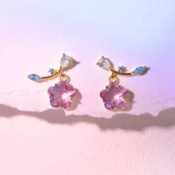 Pink Shooting Star Gold-Plated Stud Earrings -Kawaii Store kawaiies plushies plush softtoy pink shooting star gold plated stud earrings earrings 752423