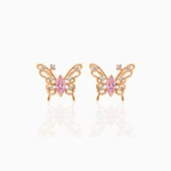 Pink Starry Butterfly Gold-plated Stud Earrings -Kawaii Store kawaiies plushies plush softtoy pink starry butterfly gold plated stud earrings earrings 564321