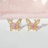 Pink Starry Butterfly Gold-plated Stud Earrings