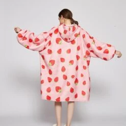 Apparel Pink Strawberry Oversized Thick Blanket Hoodie 13 Apparel Pink Strawberry Oversized Thick Blanket Hoodie -Kawaii Store kawaiies plushies plush softtoy pink strawberries oversized thick blanket hoodie for adult children new apparel 162052