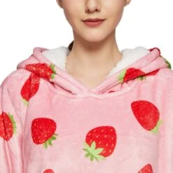 Apparel Pink Strawberry Oversized Thick Blanket Hoodie 16 Apparel Pink Strawberry Oversized Thick Blanket Hoodie -Kawaii Store kawaiies plushies plush softtoy pink strawberries oversized thick blanket hoodie for adult children new apparel 263772