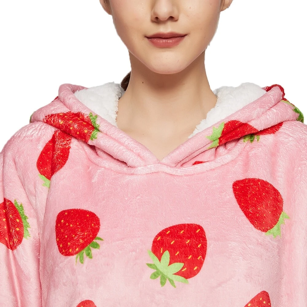 Apparel Pink Strawberry Oversized Thick Blanket Hoodie 9 Apparel Pink Strawberry Oversized Thick Blanket Hoodie - Image 7