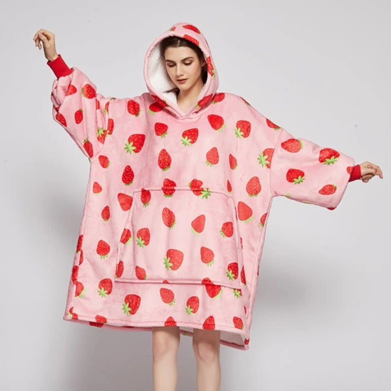 Apparel Pink Strawberry Oversized Thick Blanket Hoodie 5 Apparel Pink Strawberry Oversized Thick Blanket Hoodie - Image 3